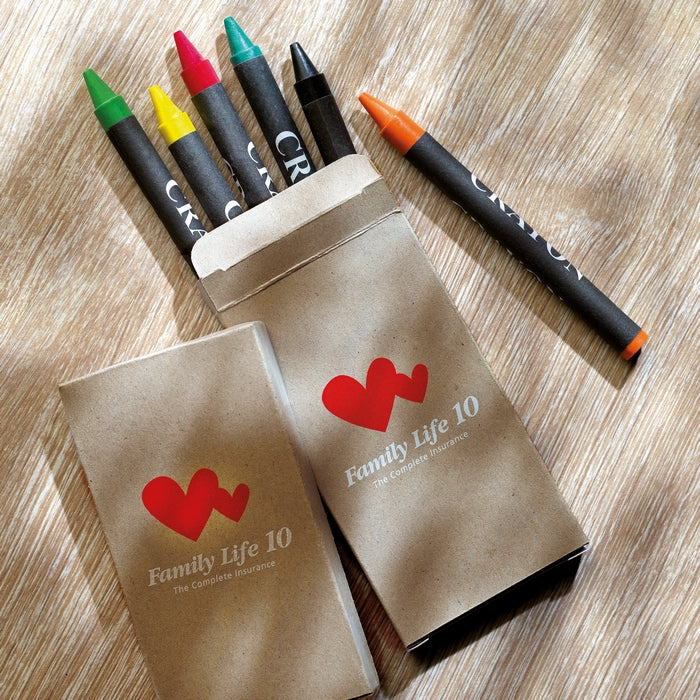 Custom branded colouring crayon set in kraft box with printed logo