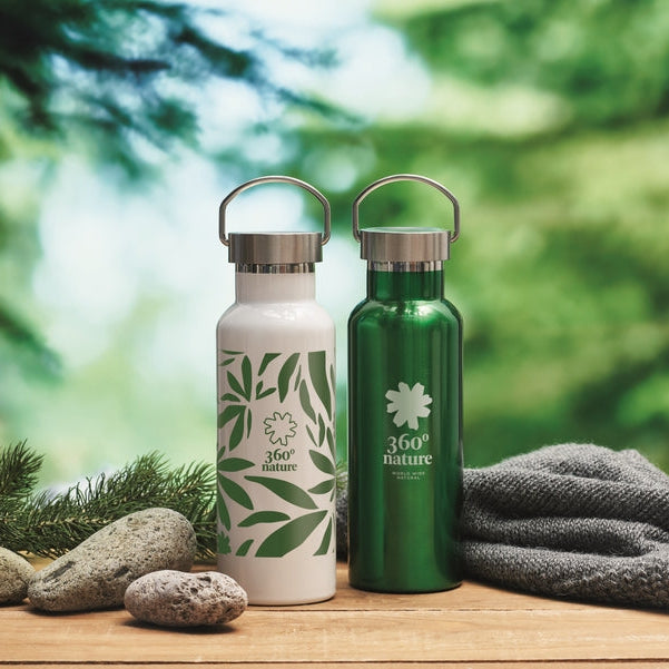 custom printed and laser engraved stainless steel water bottles with carry lids