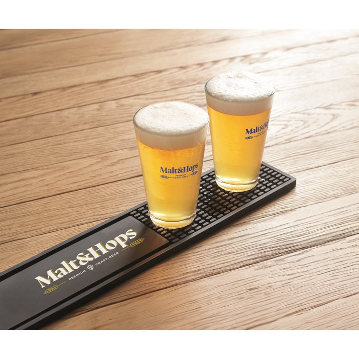 Custom branded bar mat with printed logo and beer glasses