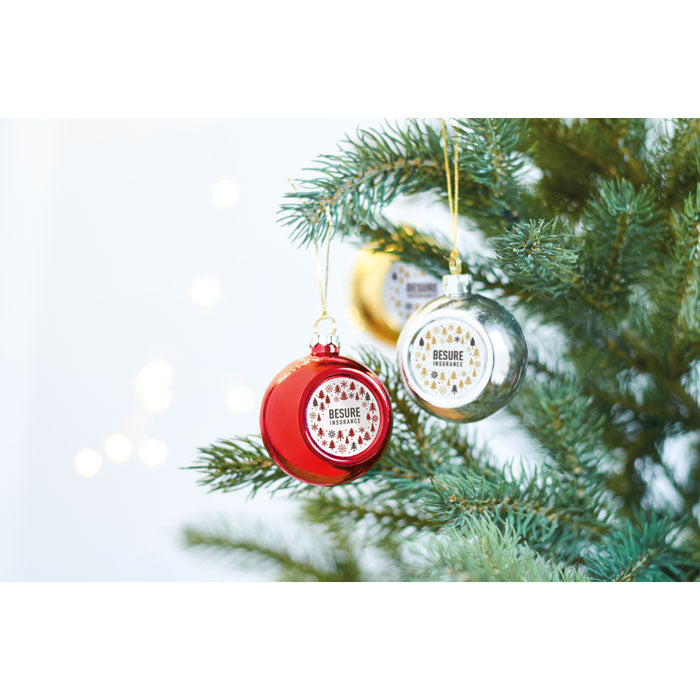Custom branded Christmas tree ornament with festive printed design