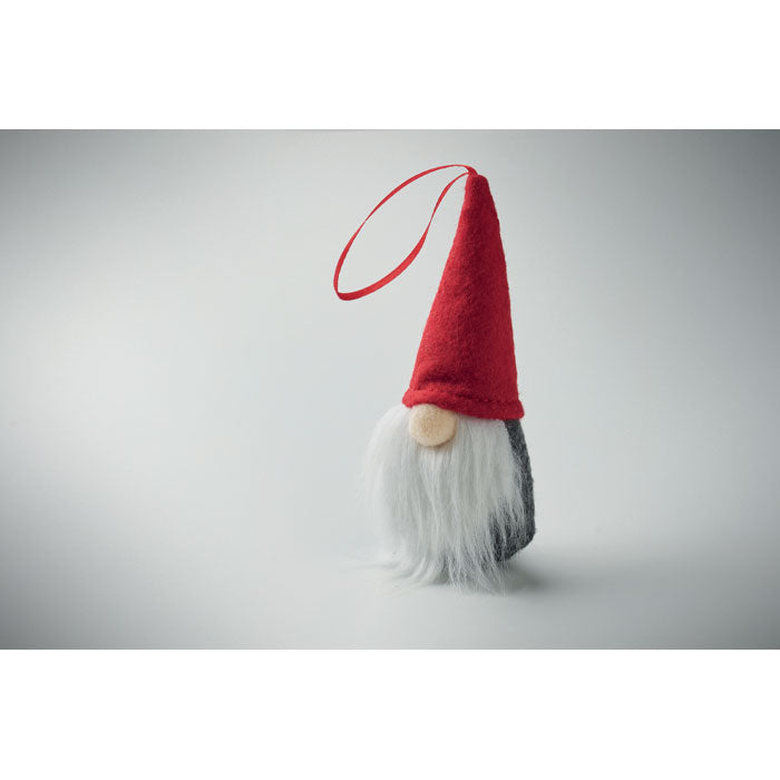 Red and white felt Christmas gnome hanging decoration with white beard