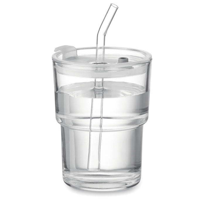 SIP Glass tumbler with lid & removable glass straw