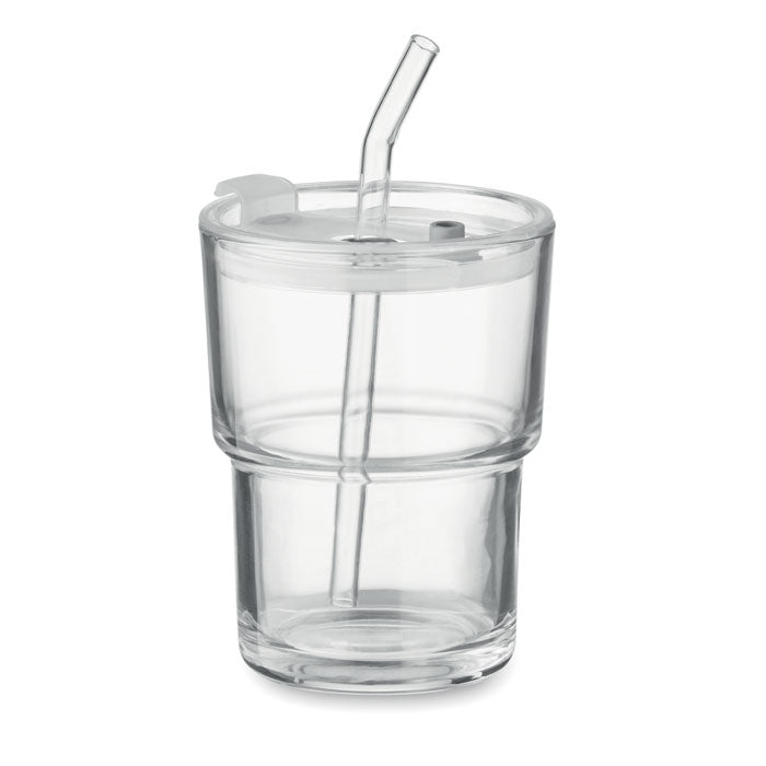 SIP Glass tumbler with lid & removable glass straw
